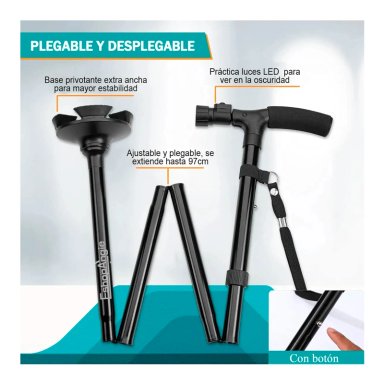 BASTON ORTOPEDICO PLEGABLE CON LUZ LED BASE ADULTO AJUSTABLE - 6