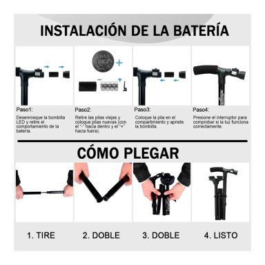 BASTON ORTOPEDICO PLEGABLE CON LUZ LED BASE ADULTO AJUSTABLE - 7