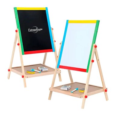 PIZARRA ATRIL PARA NIÑOS 2 EN 1 DOBLE MADERA + TIZA Y PLUMON - 1