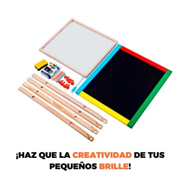 PIZARRA ATRIL PARA NIÑOS 2 EN 1 DOBLE MADERA + TIZA Y PLUMON - 5