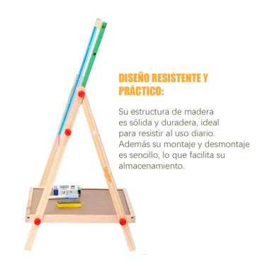 PIZARRA ATRIL PARA NIÑOS 2 EN 1 DOBLE MADERA + TIZA Y PLUMON - 6