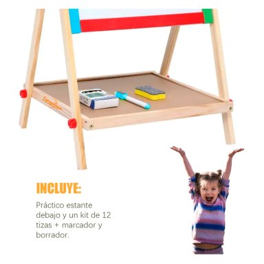 PIZARRA ATRIL PARA NIÑOS 2 EN 1 DOBLE MADERA + TIZA Y PLUMON - 7