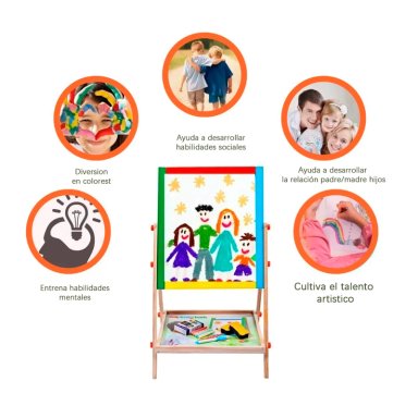 PIZARRA ATRIL PARA NIÑOS 2 EN 1 DOBLE MADERA + TIZA Y PLUMON - 8