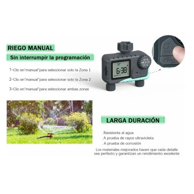 PROGRAMADOR RIEGO AUTOMATICO CONTROLADOR DIGITAL 2 ZONAS - 2