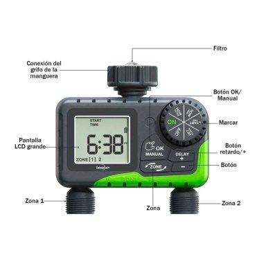 PROGRAMADOR RIEGO AUTOMATICO CONTROLADOR DIGITAL 2 ZONAS - 3