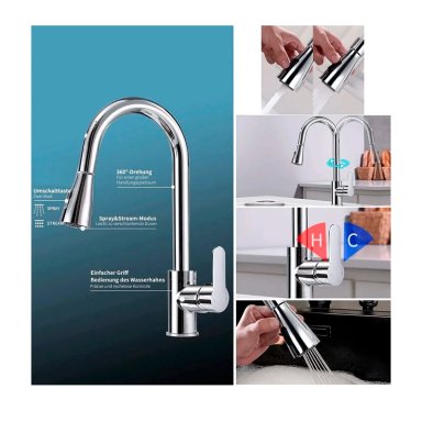 LLAVE GRIFO MONOMANDO LAVAPLATOS EXTENSIBLE NIQUEL - 7