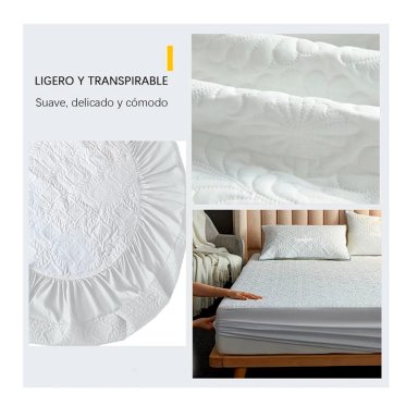 CUBRE COLCHON 2 PLAZAS PROTECTOR DE MANCHA IMPERMEABLE - 11