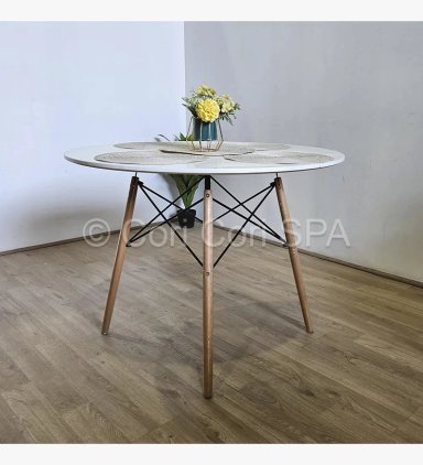 COMEDOR MESA EAMES BLANCA 80CMS + 4 SILLAS TULIP REPLICA MENTA - 3