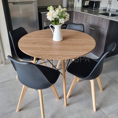 COMEDOR MESA WOOD 100CM + 4 SILLAS TULIP NEGRO - 1