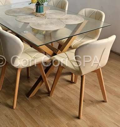 COMEDOR MEDLOCK 140X90CMS + 6 SILLAS MARIPOSA ECOCUERO WOOD BEIGE - 2