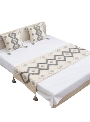SET PIECERA 210 X 70 CM GRIS + 2 FUNDAS BOHO ELEGANTES - 1