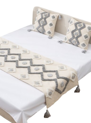 SET PIECERA 210 X 70 CM GRIS + 2 FUNDAS BOHO ELEGANTES - 2