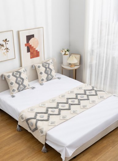 SET PIECERA 210 X 70 CM GRIS + 2 FUNDAS BOHO ELEGANTES - 3