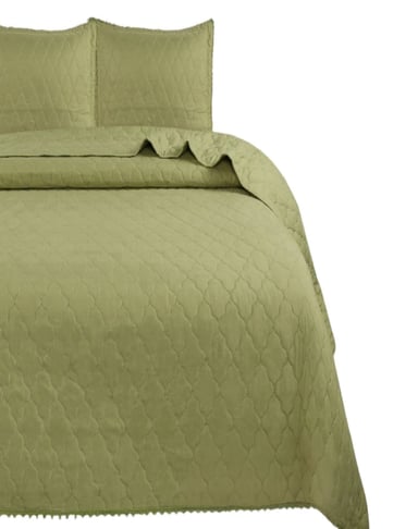 CUBRECAMA VERDE QUILT 2 PLAZAS CON POMPONES C2 - 2