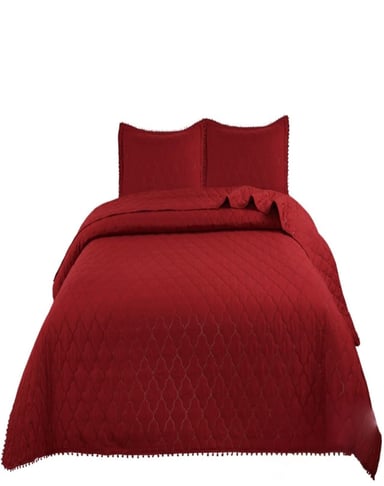 CUBRECAMA BURDEO QUILT 2 PLAZAS CON POMPONES C10 - 1