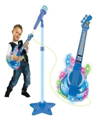 SET GUITARRA MICRÓFONO PEDESTAL JUGUETE MP3 LUCES 27N3 - 1