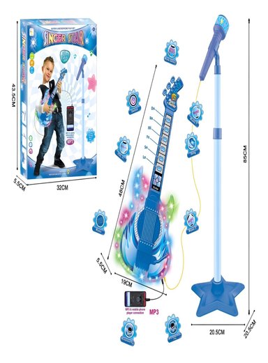 SET GUITARRA MICRÓFONO PEDESTAL JUGUETE MP3 LUCES 27N3 - 2