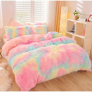 COBERTOR PELUDO CHIPORRO MULTICOLOR PLAZA Y MEDIA + 1 FUNDA DE ALMOHADA - 1