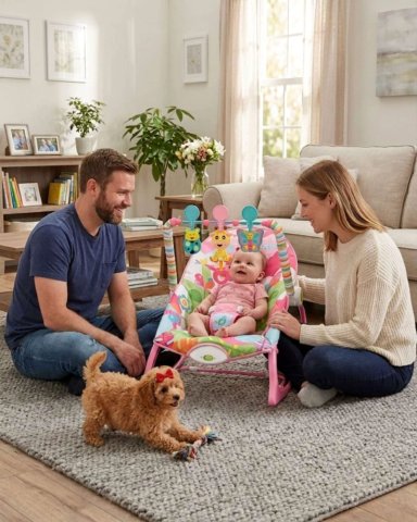 SILLA MECEDORA MULTIFUNCIONAL DE BEBE ROSA 3 EN 1 - 1