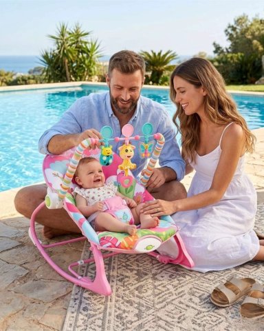 SILLA MECEDORA MULTIFUNCIONAL DE BEBE ROSA 3 EN 1 - 2