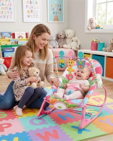 SILLA MECEDORA MULTIFUNCIONAL DE BEBE ROSA 3 EN 1 - 4