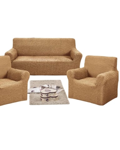 SET DE FUNDAS CUBRE SILLON 3+1+1 - MODELO CUADRILLE CAFE - 2