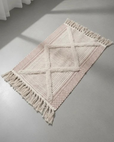 ALFOMBRA DE LINO BAJADA DE CAMA ESTILO BOHO MEDIDA 60 CM X 90 CM - 2