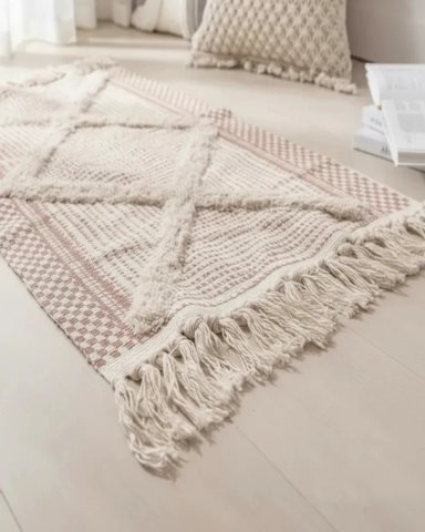 ALFOMBRA DE LINO BAJADA DE CAMA ESTILO BOHO MEDIDA 60 CM X 90 CM - 3
