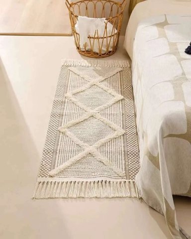 ALFOMBRA DE LINO BAJADA DE CAMA ESTILO BOHO MEDIDA 60 CM X 90 CM - 4