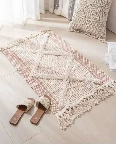 ALFOMBRA DE LINO BAJADA DE CAMA ESTILO BOHO MEDIDA 60 CM X 90 CM - 5