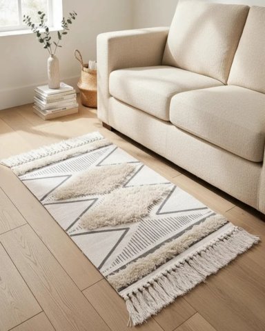 ALFOMBRA DE LINO BAJADA DE CAMA ESTILO BOHO MEDIDA 60 CM X 90 CM - 1