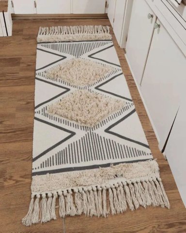 ALFOMBRA DE LINO BAJADA DE CAMA ESTILO BOHO MEDIDA 60 CM X 90 CM - 4