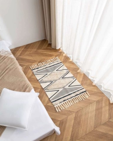 ALFOMBRA DE LINO BAJADA DE CAMA ESTILO BOHO MEDIDA 60 CM X 90 CM - 5