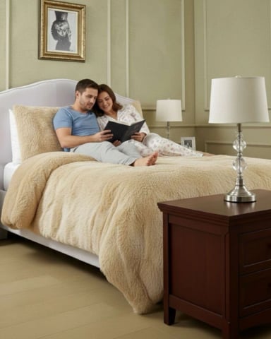 PLUMON CUBRECAMA 2 PLAZAS SHERPA PELUDO INVIERNO DISEÑO SUAVE - 1
