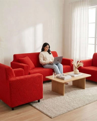 JUEGO DE FUNDAS PARA SILLONES 3+1+1 DISEÑO HOJAS ELASTICAS Y LAVABLES - 3