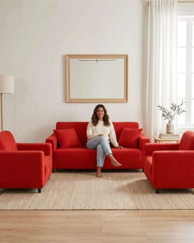 JUEGO DE FUNDAS PARA SILLONES 3+1+1 DISEÑO HOJAS ELASTICAS Y LAVABLES - 4