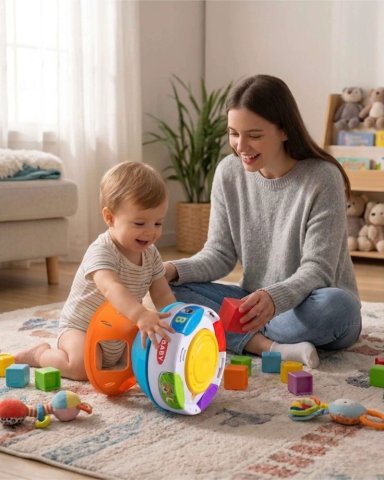 PELOTA DIDACTICA GIRATORIA CON SONIDOS Y LUCES - JUGUETE DE ESTIMULACION TEMPRANA - 4