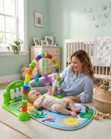 GIMNASIO Y PIANO MUSICAL MULTIFUNCIONAL PARA BEBES VERDE - 2