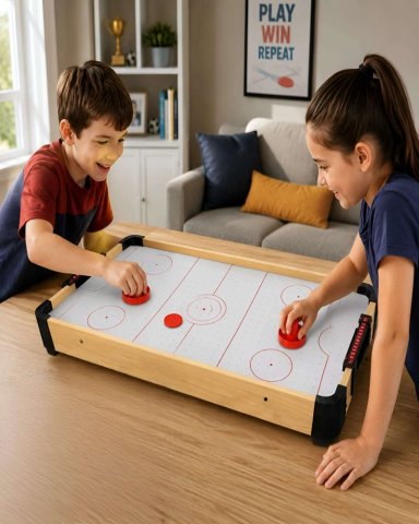 MESA DE HOCKEY DE AIRE MINI AIR HOCKEY DE MADERA JUEGO INFANTIL - 1