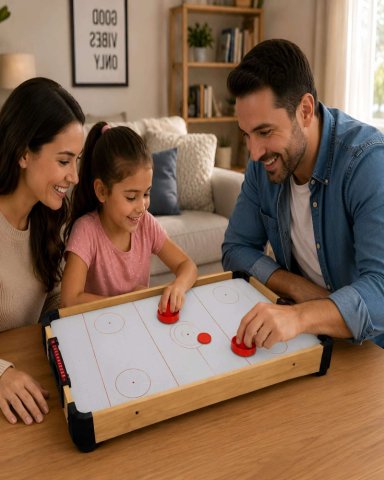 MESA DE HOCKEY DE AIRE MINI AIR HOCKEY DE MADERA JUEGO INFANTIL - 4