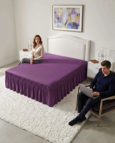FALDON DE CAMA KING CUBRE BASE CON PLIEGUES - 5