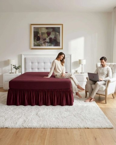 FALDON DE CAMA KING CUBRE BASE CON PLIEGUES - 2