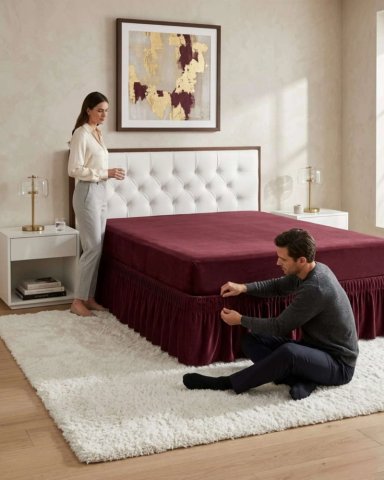 FALDON DE CAMA KING CUBRE BASE CON PLIEGUES - 4