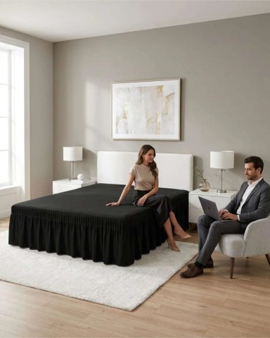 FALDON DE CAMA KING CUBRE BASE CON PLIEGUES - 3