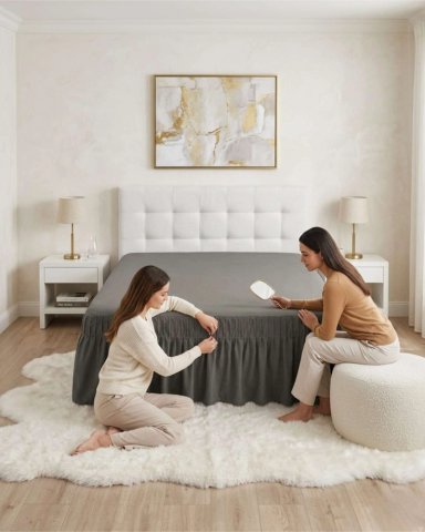 FALDON DE CAMA KING CUBRE BASE CON PLIEGUES - 1