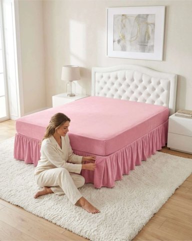 FALDON DE CAMA KING CUBRE BASE CON PLIEGUES - 4