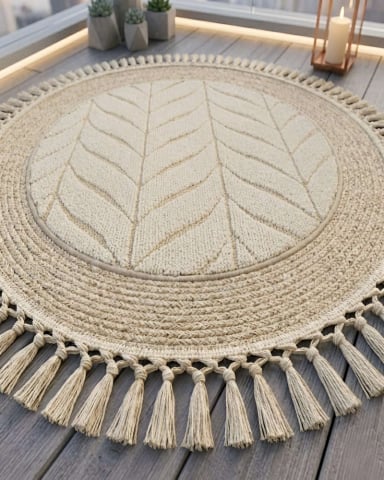 ALFOMBRA REDONDA CON FLECOS 80CM DIAMETRO DISEÑO BOHO - 5