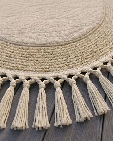 ALFOMBRA REDONDA CON FLECOS 80CM DIAMETRO DISEÑO BOHO - 5
