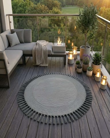 ALFOMBRA REDONDA CON FLECOS 80CM DIAMETRO DISEÑO BOHO - 2