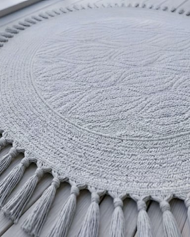ALFOMBRA REDONDA CON FLECOS 80CM DIAMETRO DISEÑO BOHO - 5